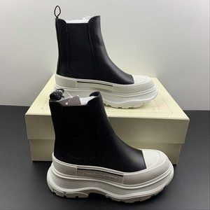 Alexander McQueen White Tread Slick Black Upper Ankle Boots